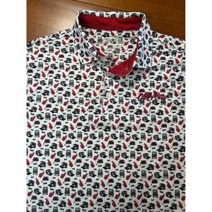 Old Row Polo Shirt Mens Medium White Tailgate Foam Finger Cooler Print Short Slv